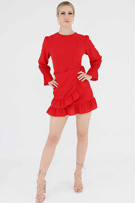 CATALINA RUFFLES DRESS IN RED