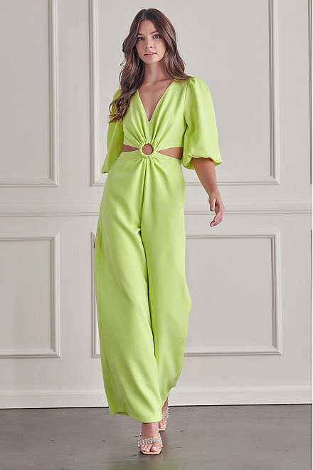 DREW O-RING DETAIL CUT BACK JUMPSUIT IN LIME