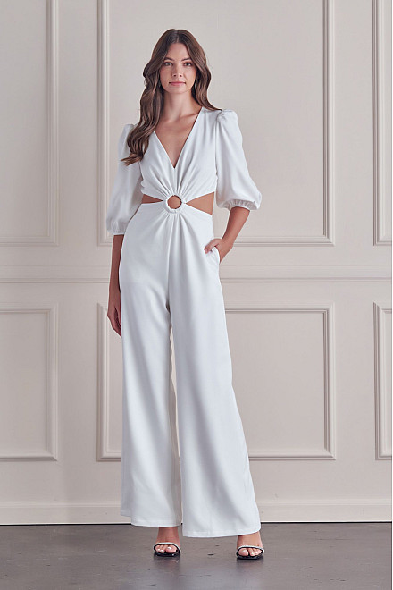 DREW O-RING DETAIL CUT BACK JUMPSUIT IN OFF WHITE