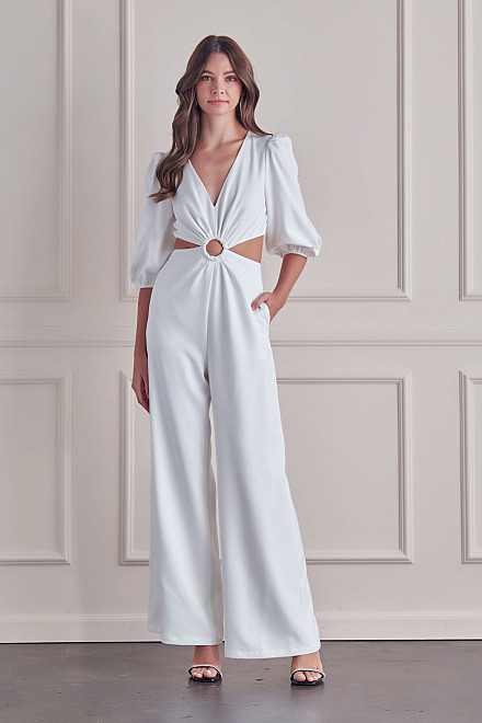 DREW O-RING DETAIL CUT BACK JUMPSUIT IN OFF WHITE