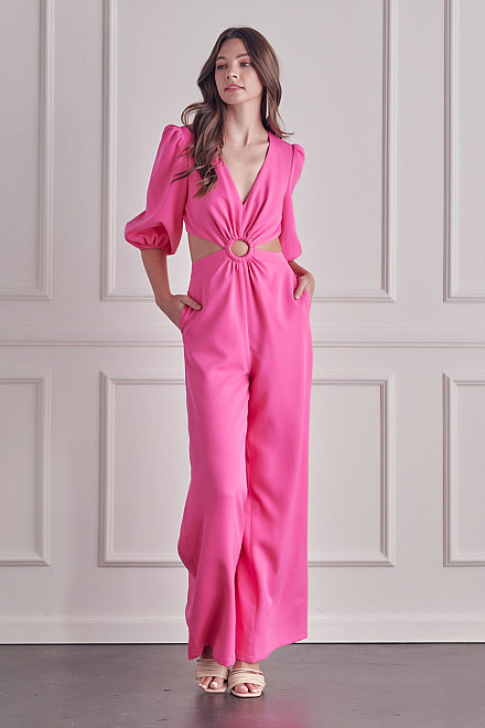DREW O-RING DETAIL CUT BACK JUMPSUIT IN PINK
