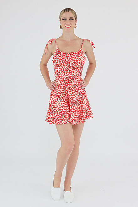 EMORY FLOWER PRINT PLAYSUIT IN RED
