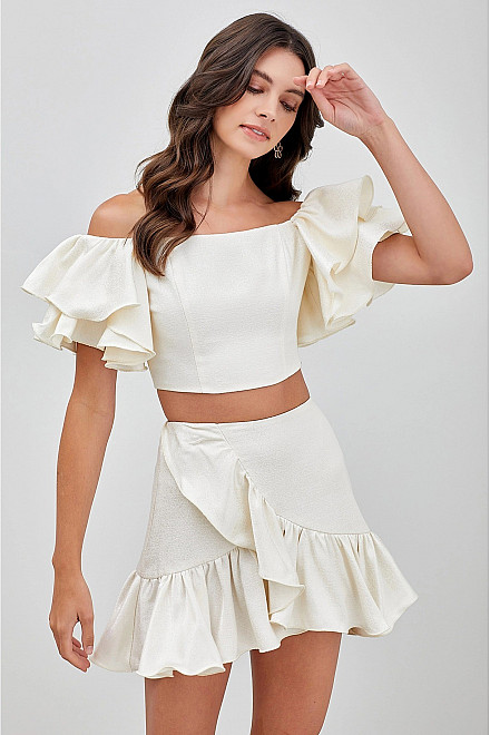 KYRA CROP-TOP AND SKIRT SET IN WHITE